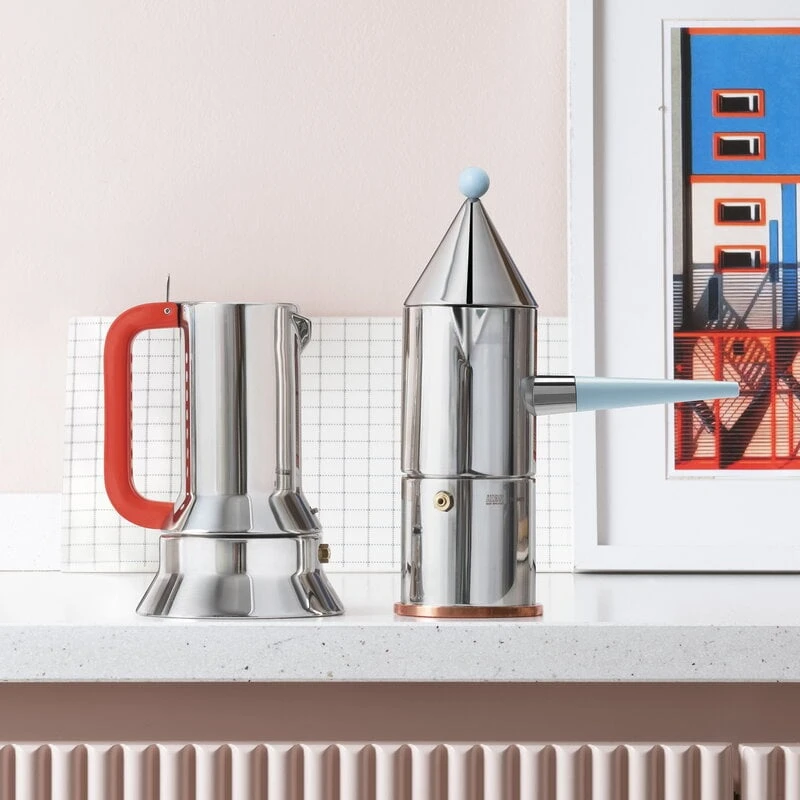 Alessi La Conica Manico Lungo Espresso Coffee Maker, Steel - Light Blue 5 Alessi La Conica Manico Lungo Espresso Coffee Maker, Steel - Light Blue - Image 5