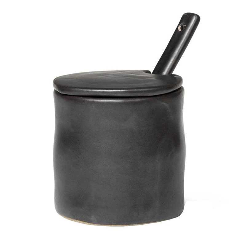 Ferm LIVING Flow Jam Jar With Spoon, Black 1 Ferm LIVING Flow Jam Jar With Spoon, Black
