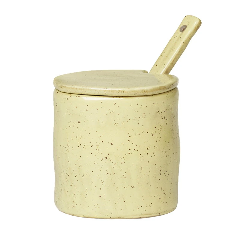 Ferm LIVING Flow Jam Jar With Spoon, Yellow Speckle 1 Ferm LIVING Flow Jam Jar With Spoon, Yellow Speckle