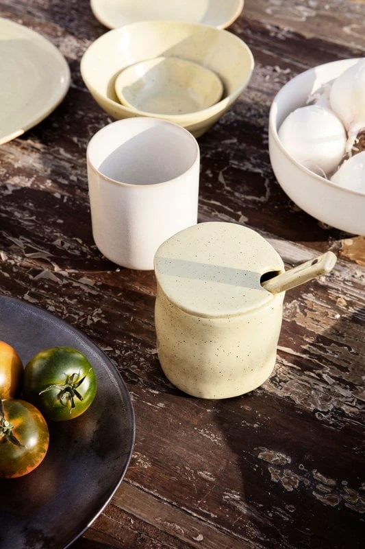 Ferm LIVING Flow Jam Jar With Spoon, Yellow Speckle 2 Ferm LIVING Flow Jam Jar With Spoon, Yellow Speckle - Image 2