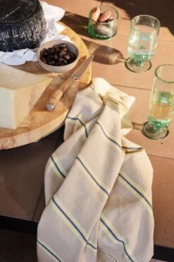 Ferm LIVING Hale Tea Towel, Oyster - Lemon - Bright Blue -Kitchen Utensils Shop fermLIVING SS22 HaleTeaTowel OysterLemonBrightBlue image 1