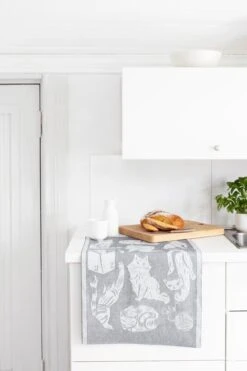 Lapuan Kankurit Kissanpäivät Hand Towel, White - Dark Grey -Kitchen Utensils Shop lapuankankurit kissanpaivat towel white dark grey